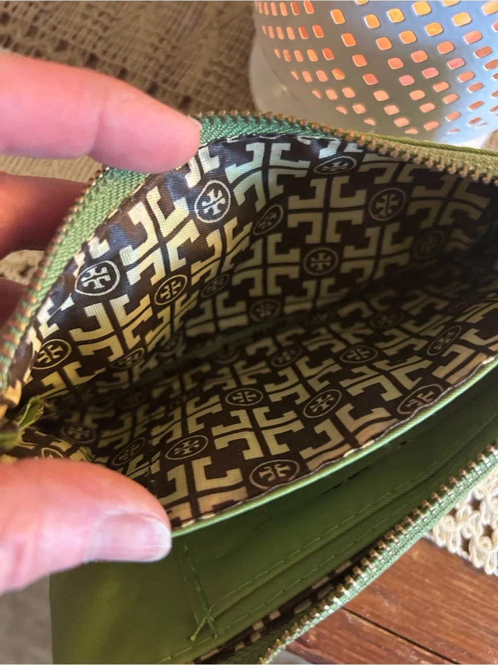 Tory Burch Lime Green Leather Wristlet with Gold Logo